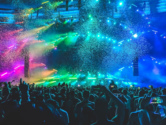 Colorful confetti at a concert